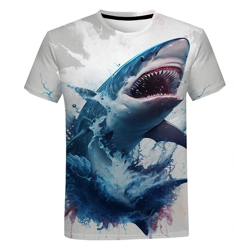 T-shirt Unisexe Requin 3D - Manches Courtes, Multicolore, Matière Stretch, Neuf Avec étiquettes