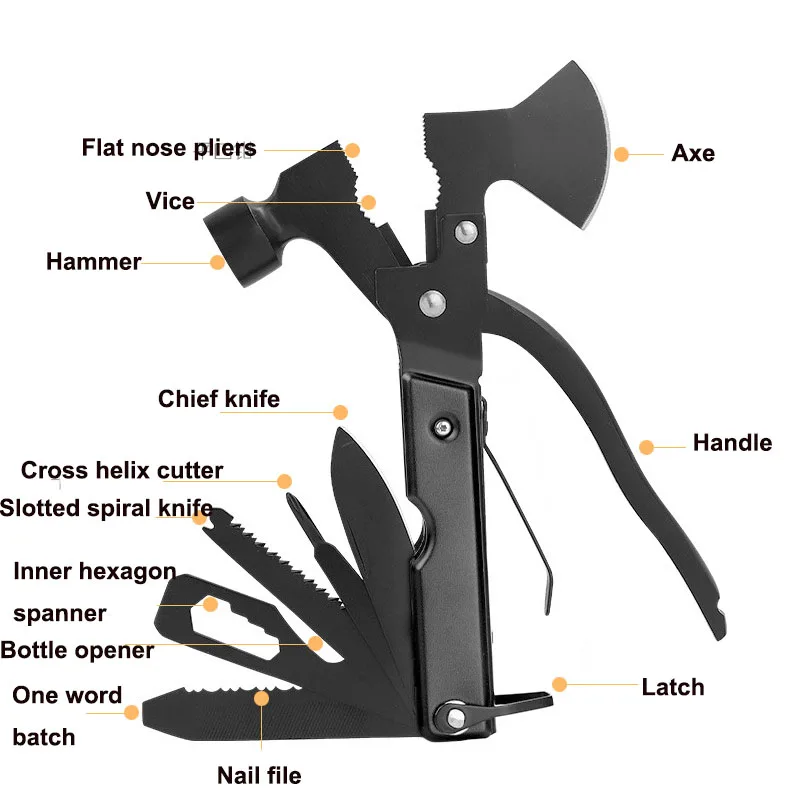 Multi-functional Outdoor Camping Portable Folding Lifesaving Emergency Tool axe Nail Hammer Car Life Window Breaker Hammer