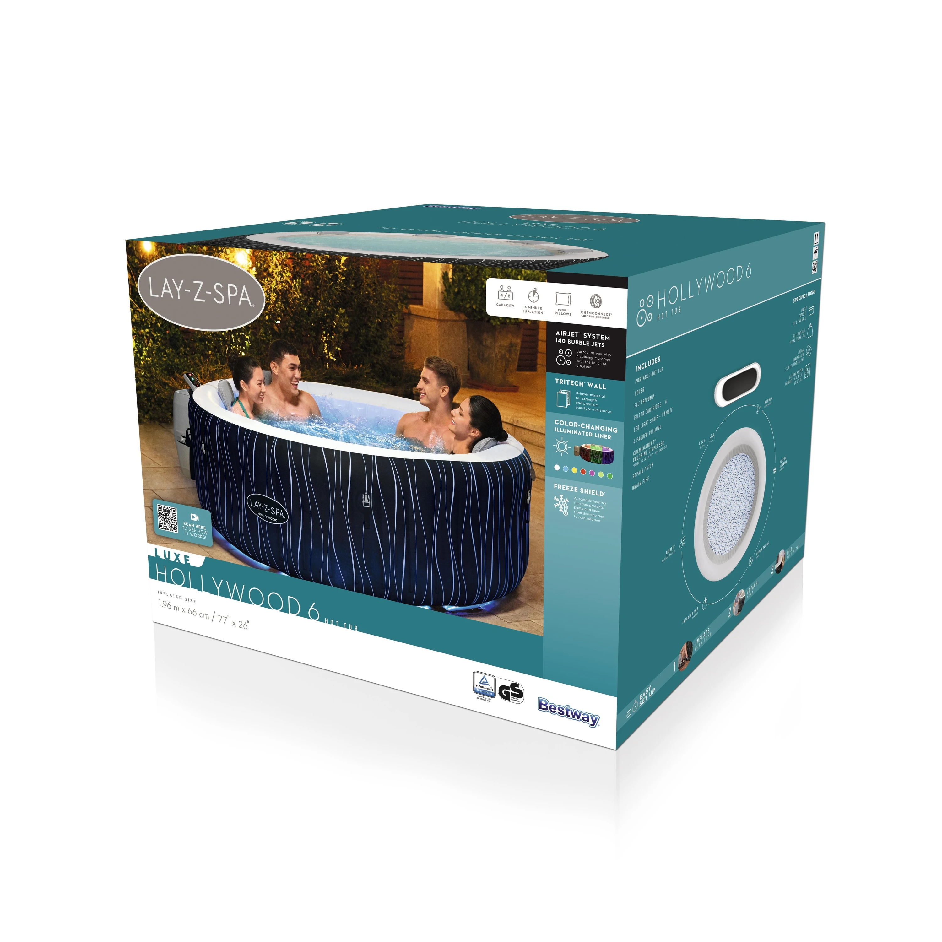 Lay-z-spa Hollywood Luxe Inflatable Hot Tub - 40C Heating
