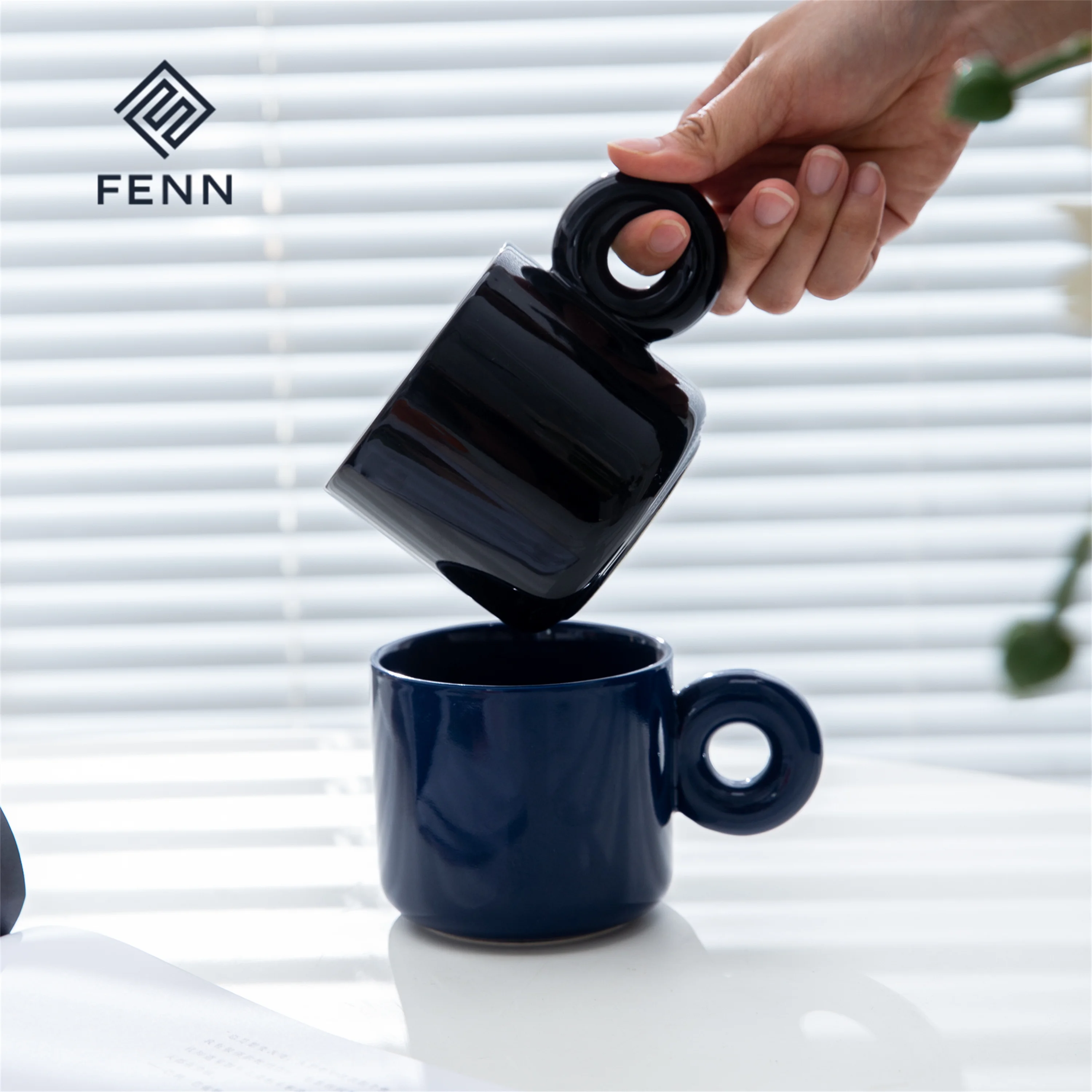 product fenn modern thick round handle colored custom logo ceramic mugs nordic style black glossy colored cappuccino cups cafe mug-60