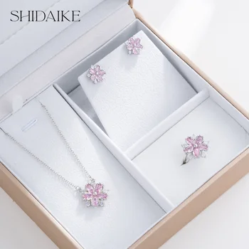 Luxurious Women's Gold Plated Copper Necklace Earrings Rings Set Colorful Diamond Zircon Fashion for Christmas Gifts