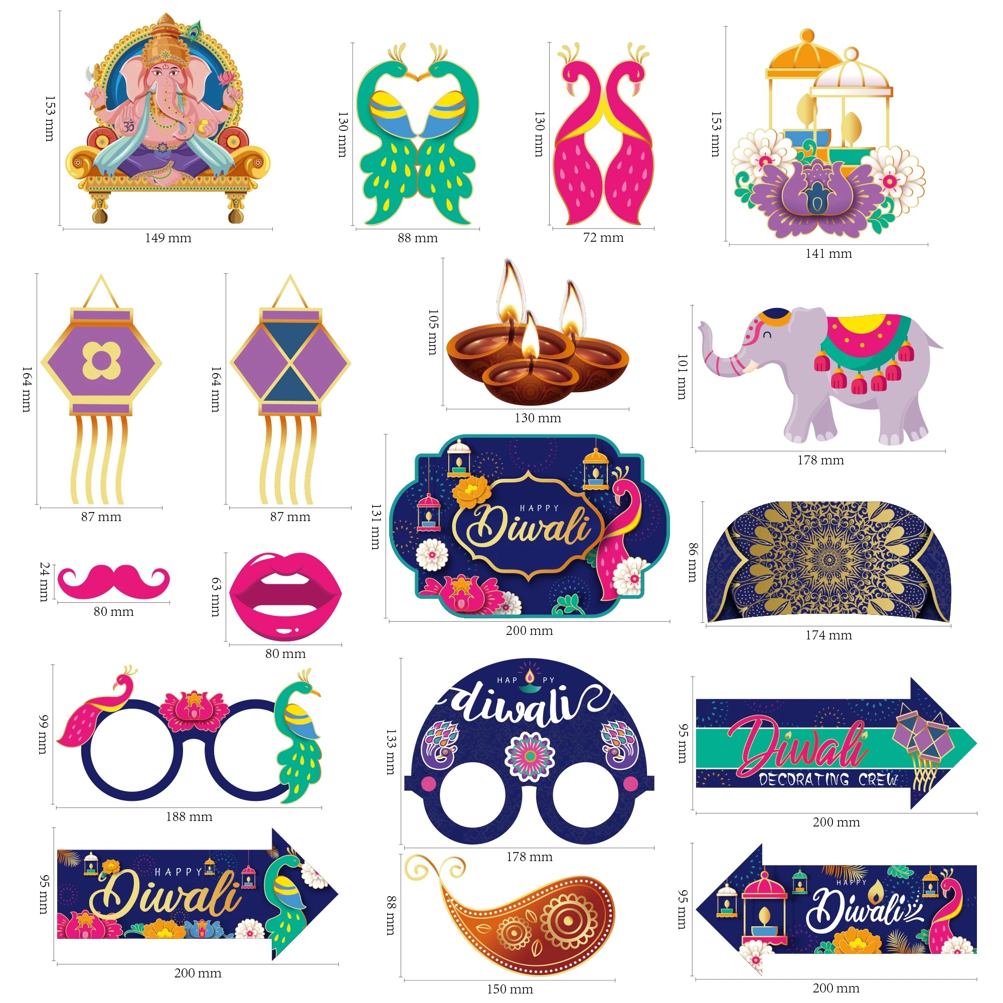 happy-diwali-banner-and-photo-booth-decorations-kit for Bollywood Photo Booth Props Free Printable Happy Diwali Banner and Photo Booth Decorations Kit for Bollywood Photo Booth Props Free Printable