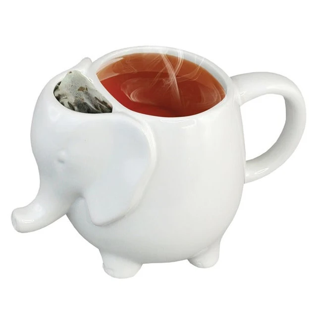 Cute Ceramic Elephant Tea Cup with Built in Tea Bag Holder - China