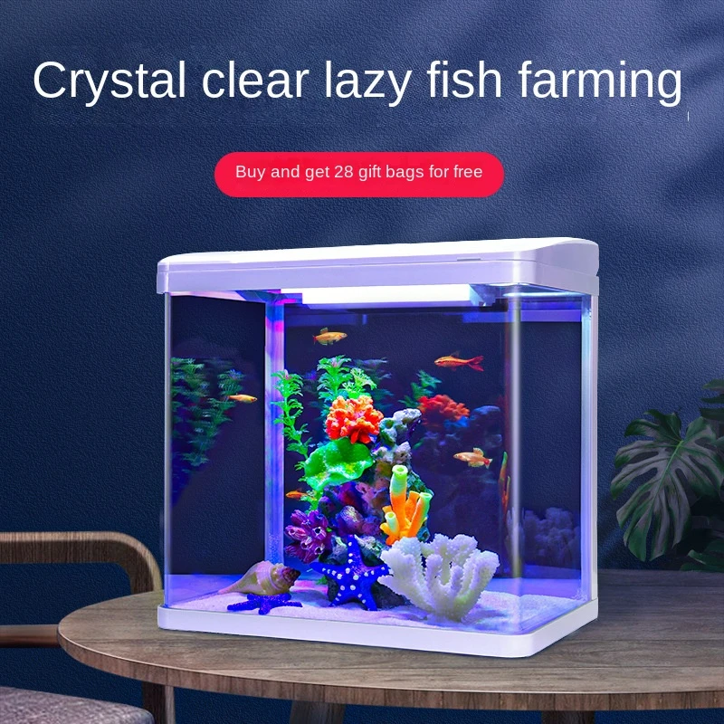 Small Eco-Friendly Glass Micro Fish Tank Aquarium with LED Light - OEM