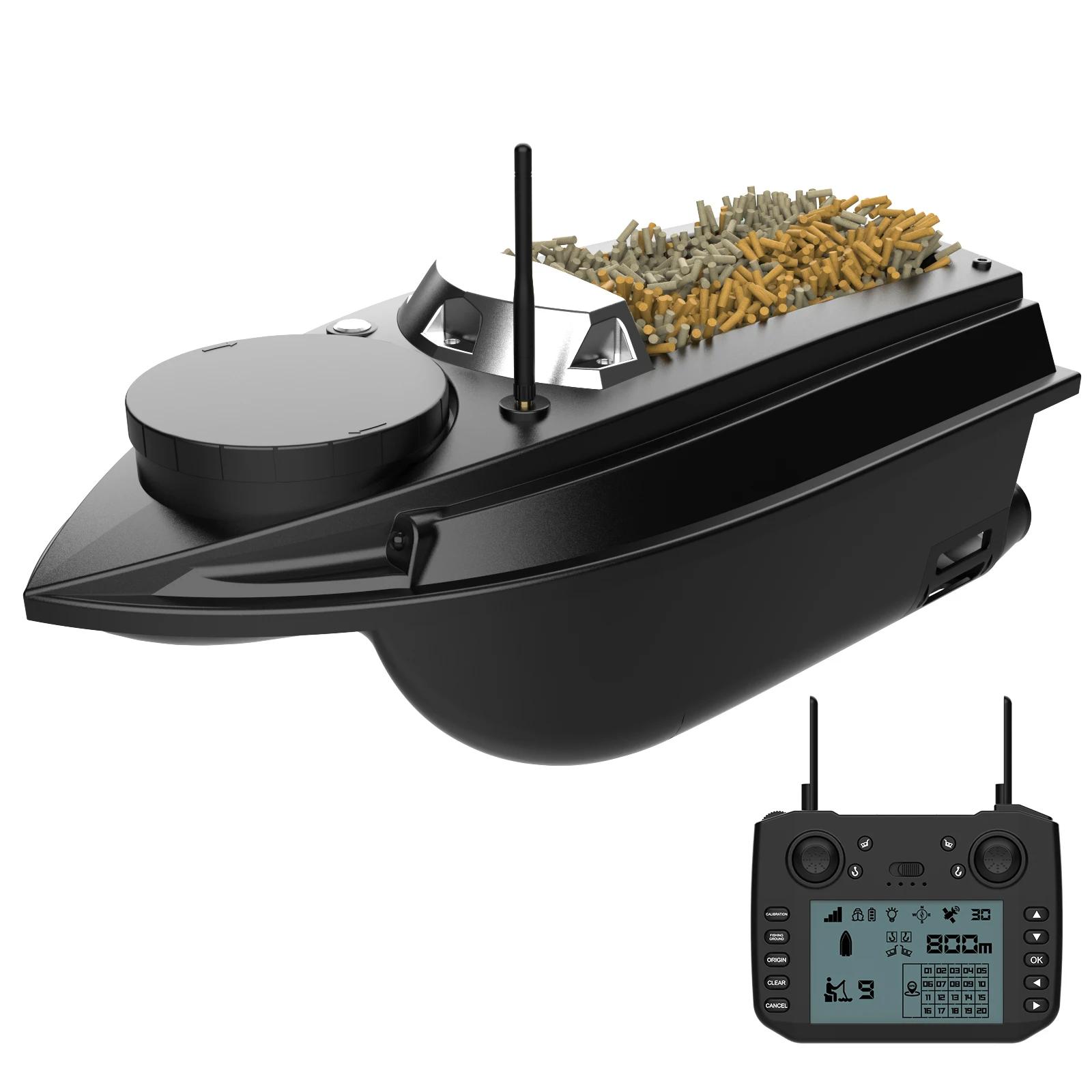 ERSINIAN Bateau amorceur radiocommandé V030 12V 2.4G Haute Vitesse, portée de 800 m, trémie de Chargement de 3 kg avec positionnement GPS, pour Les Amateurs de pêche
