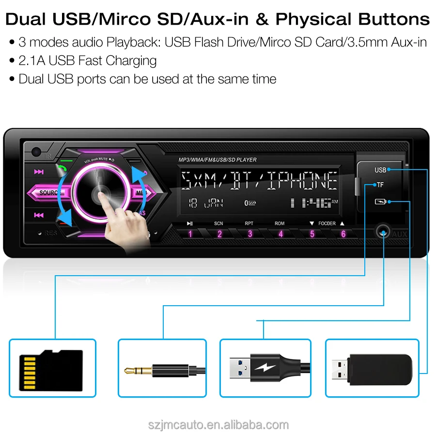 JMC Updated Version Digital Media Receiver 7 Colors Button Changing Car Radio 1 Din Car Mp3 Player Audio Stereo Head