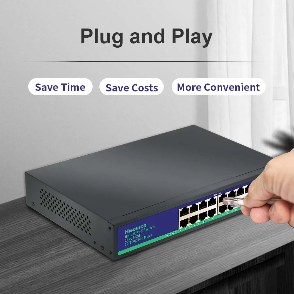 Best Seller/Full Gigabit PoE Switch16+2 100/1000    DC 52V 4.8A IEEE802.AF/AT Support VLAN for IP Camera/Wireless AP