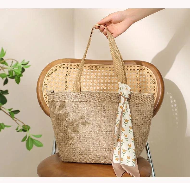 Factory Wholesale Linen Package Bag With Top Quality Eco Grocery Reusable Big Capacity Reusable Large Jute Beach Bag