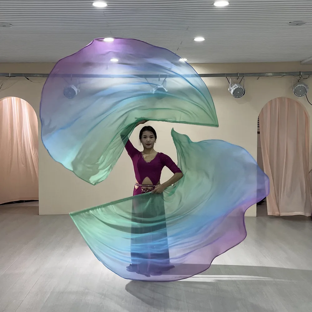 Colorful Gradient Half Round Circle Scarf Veil Chiffon Flag With Stretchable Stick for Dance Sport Meeting Show Prop Accessory