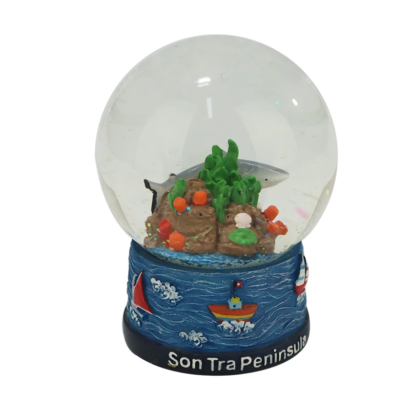 Cute Shark Snow Globe - 3D Resin Handmade Craft, Ocean Theme Home Decor & Marine Souvenir Gift for Kids Adults