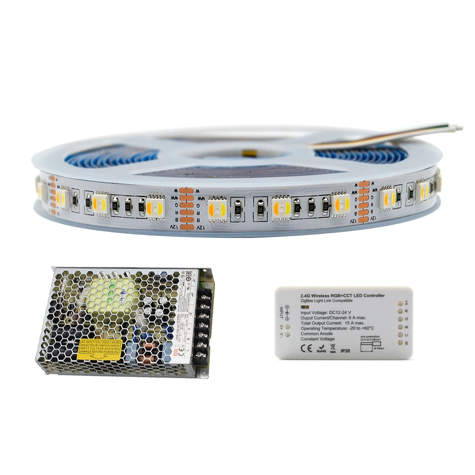 5in1 RGB+CCT RGB CCT  LED Strip with 12-24V Zigbee RGB LED controller