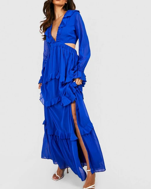 Custom Design Long Sleeve Summer lady blue dress for girls sand holiday forlow cut backless dresses
