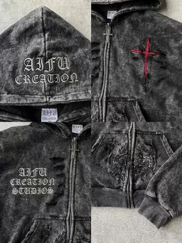 【Opium Collective】bound hoodie Custom Opium Aesthetic 100% Cotton Hoodie Acid Wash Distressed