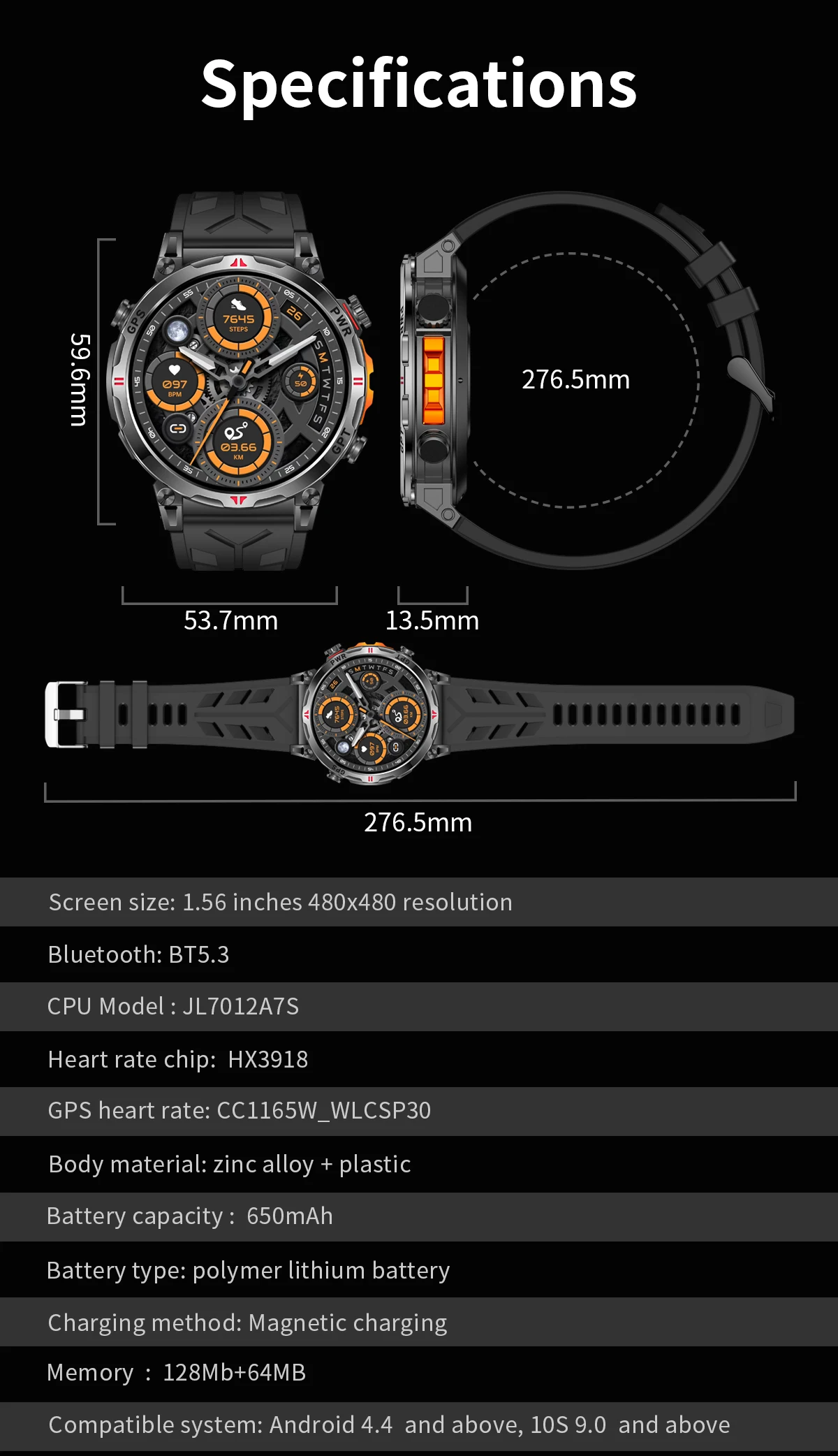 product military style smartwatch for men gps enabled 100 sport modes flashlight feature compatible with android and iphone-11