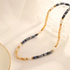 2026 New Hot-Selling Light Luxury Necklace Handmade Beaded with Blue Natural Stone Stylish Stainless Steel Cute Style for Gift