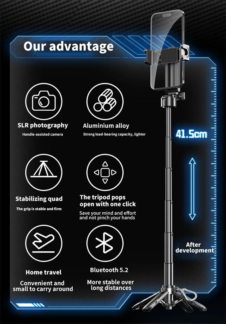 P15Mini Phone Grip Tripod Selfie Stick Magnetic Phone Tripod Wireless With Remote for iPhone Android Xiaomi