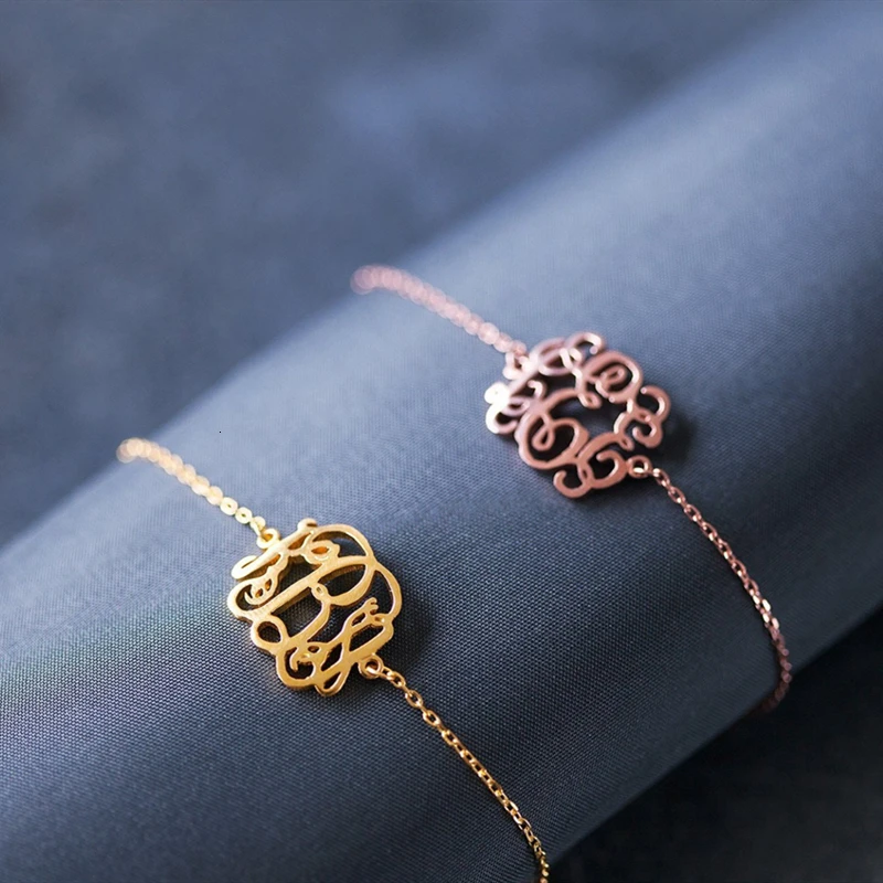 Personalized Rose Gold Monogram Bangle Bracelet