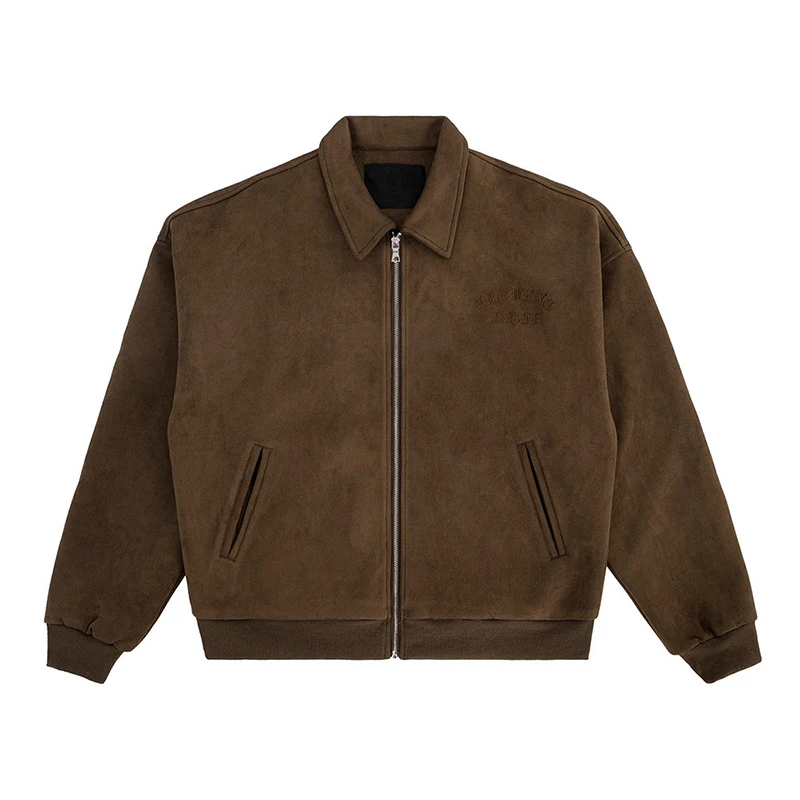 American retro leather pilot bomber es men's custom loose fitting zip up embroidered suede jacket_voghion.com