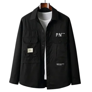 Black Classic Plus-size Men's Jacket Shirt Long Sleeve Pocket Fresh Everyday Casual Jacket Simple Comfortable Soft Casual