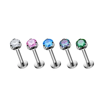 ASTM F136 Titanium 16G Ear Nose Studs Flat Back Labret Round Cut CZ Cartilage Tragus Helix Piercing Earrings Body Jewelry