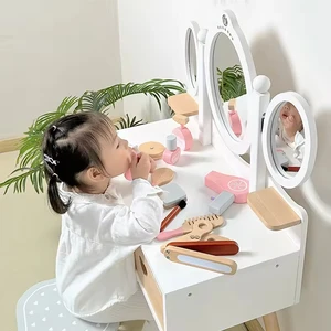New Girls Wooden Dress up Game Princess Educational Role Pretend Make up Role Play Simulation Dressing Table Wooden Toys for Kid