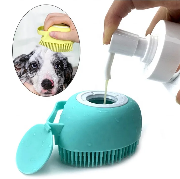 2 in 1 Soft Silicone Pet Grooming Cleaning Shower Body Scrubber Cat Bath Massage Dog Brush with Shampoo Dispenser for Pet