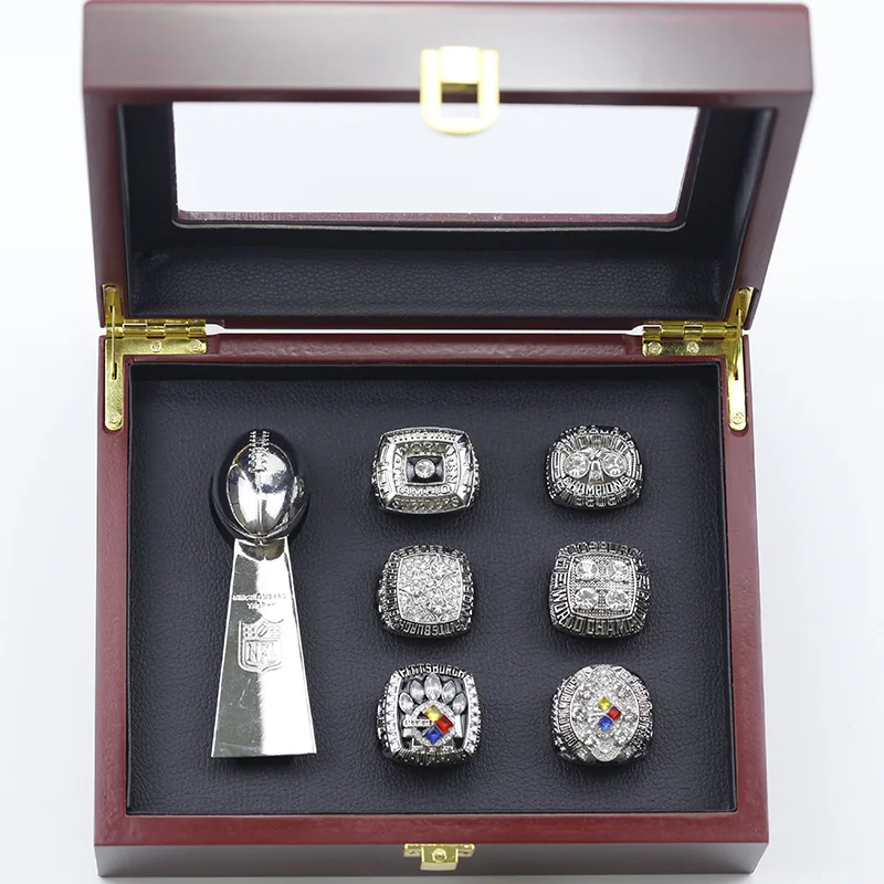 a Set of 6 Pittsburgh Steelers Super Bowl Championship Replica Ring Set by  Display Box Set - China Championship Ring and Steelers Ring Set price