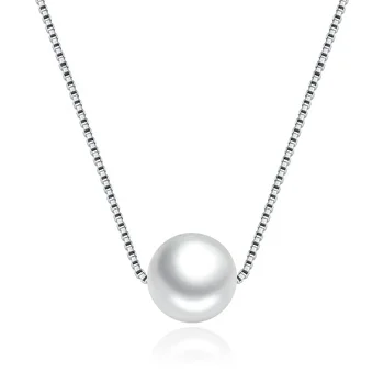 Simple Design 925 Sterling Silver Jewelry 10mm White Freshwater Pearl Pendant For Women With Snake Chain Charm Pearl Necklace