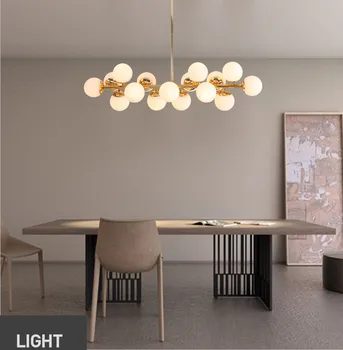 Vintage Loft Industrial chandelier Gold Bar hanging light Dining Magic Bean Glass G4 Pendant Lamp