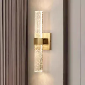 Modern Hotel Crystal Luxury Wall Sconce Iron LED Light with Bubble Wall Water Panel Metal Wall Lamp
