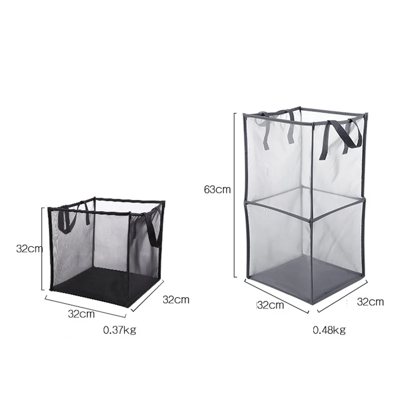 Home Use Customized Material Large Capacity Mesh Collapsible Foldable Dirty Clothes Laundry Baskets with 2 Compartment