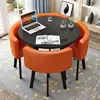 Black round table + orange leather 4 chairs