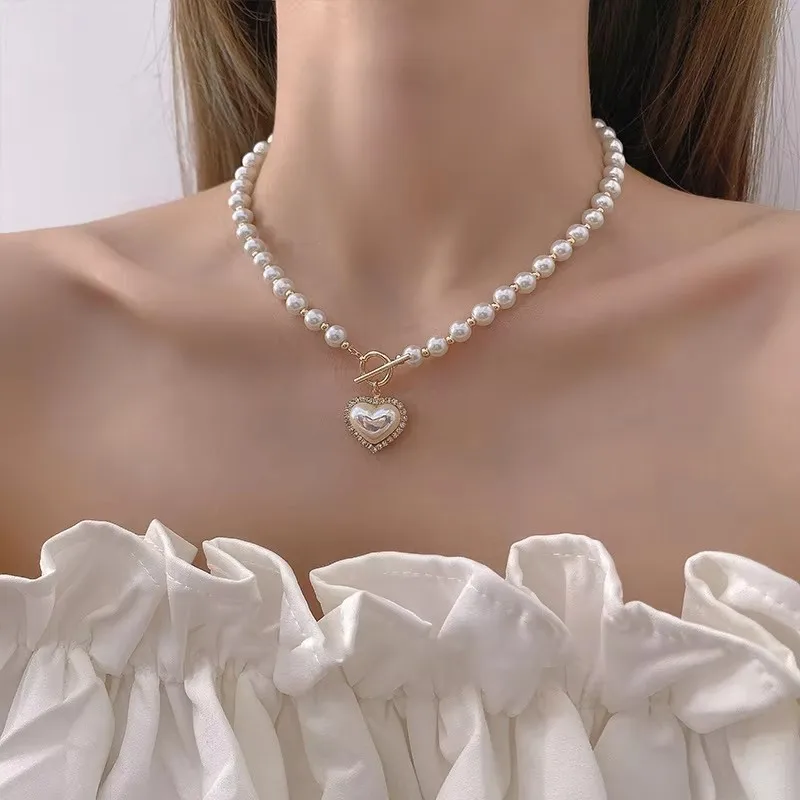Pearl Heart Necklace - Elegant All-Match Collarbone Jewelry