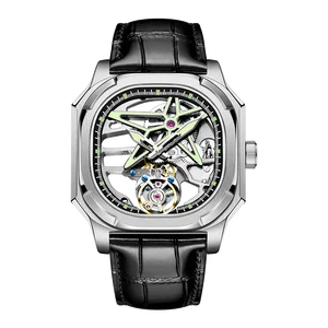 Timebalife Popular Retro Style Sturdy Tourbillon Mechanical Leather Men's Watch Five-pointed Star Hollow Tourbillon Watch