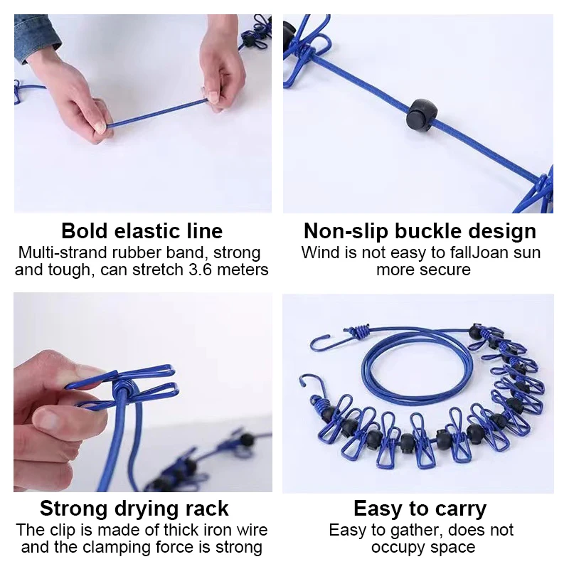 Outdoor Sports Travel Clothesline 3m Hiking Camping Nonslip Windproof