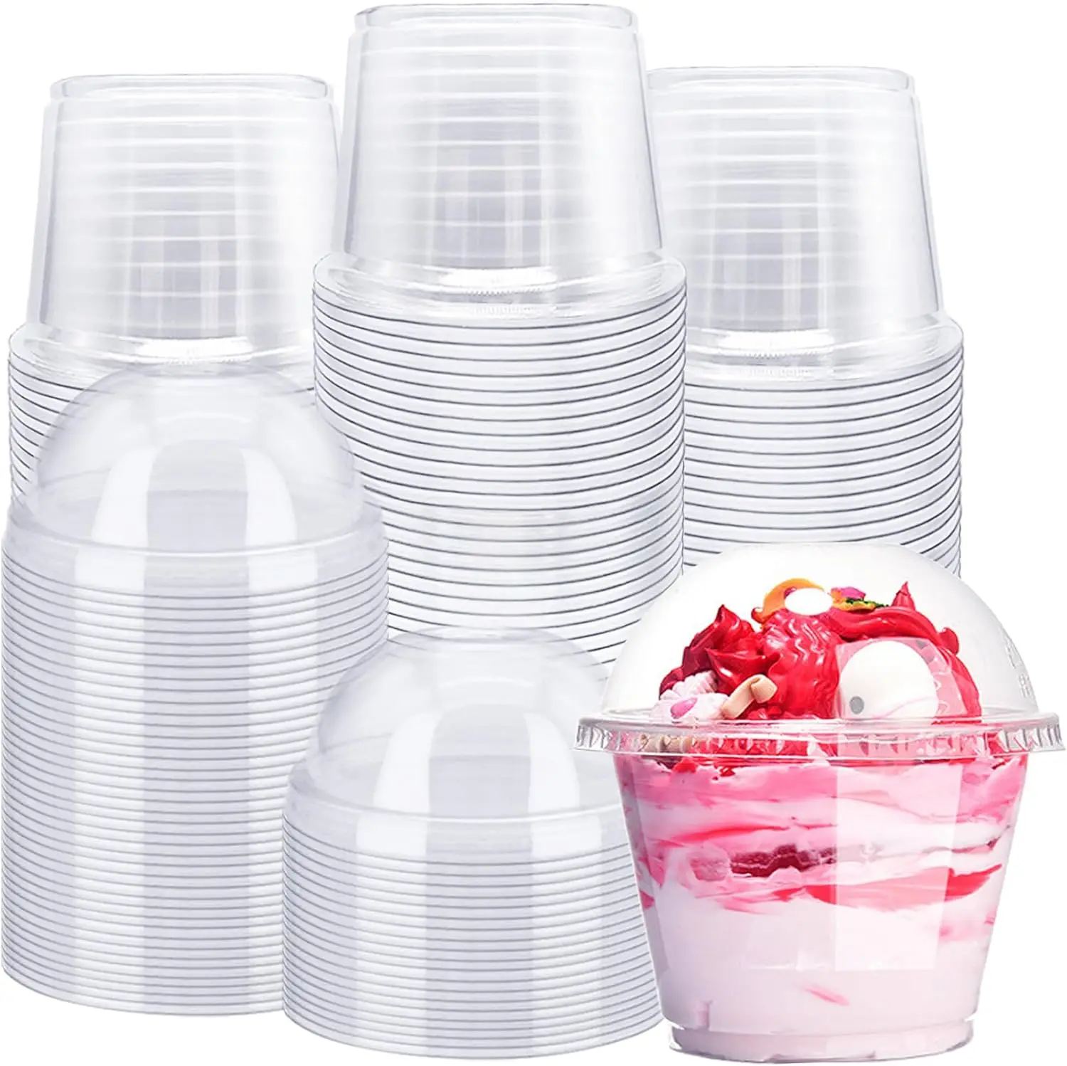 China Custom Logo 8oz PET Plastic Cups with Lids Clear Drinking Yogurt and Dessert Packaging for Food Use