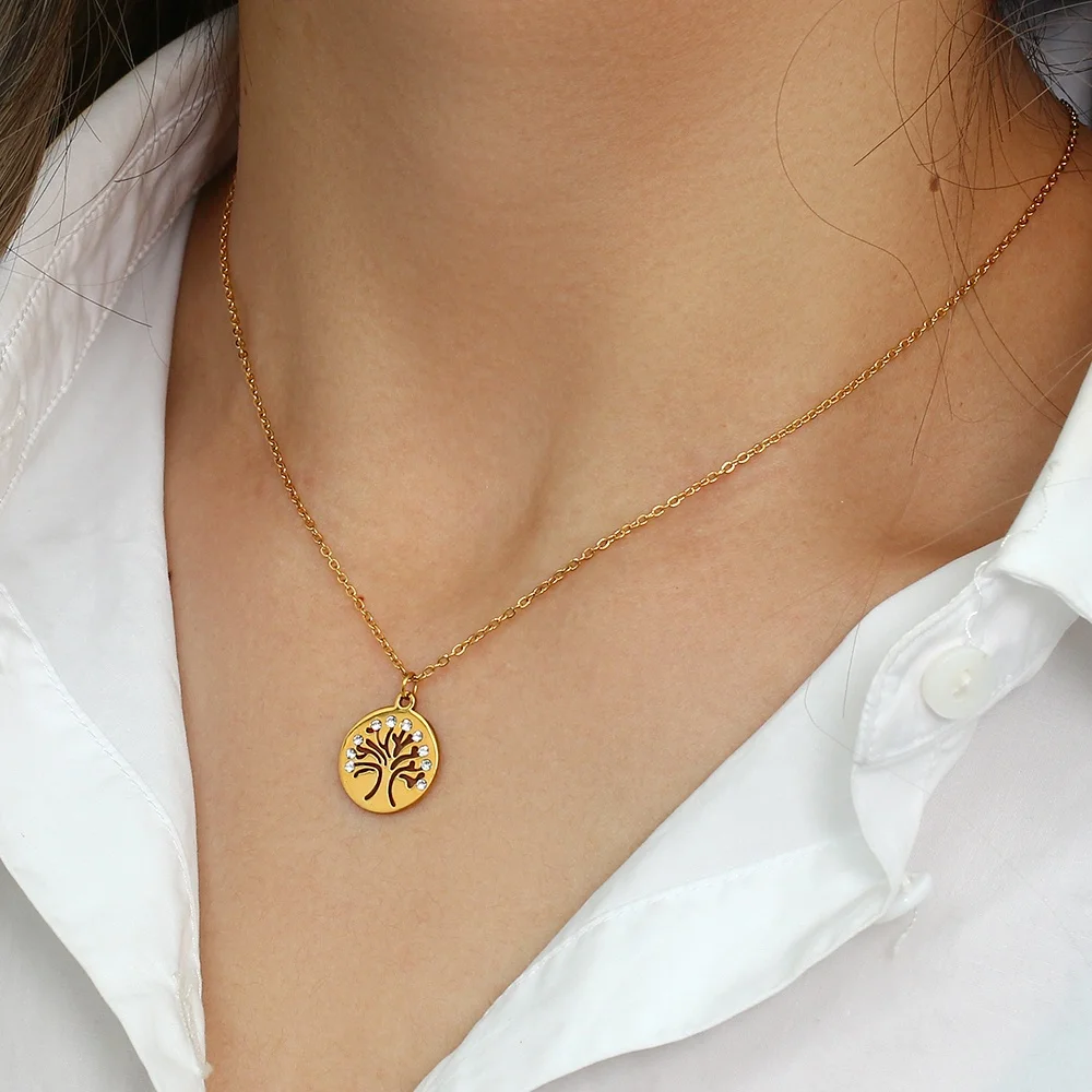 Collana con pendenti rotondi albero della va Collane a catena eleganti color oro in acciaio inossidabile all'ingrosso per gioielli alla moda da donna  36