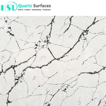 White Engineering Quartz Stone With Black Veins For Countertop - Buy