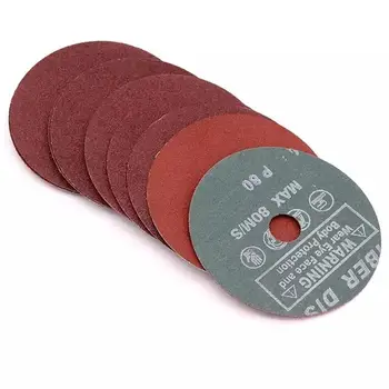 50-Pack Red Fiber Sandpaper Discs – Assorted Grits P24 To P120, 115mm Cross-Hole Design For Wood & Metal Sanding