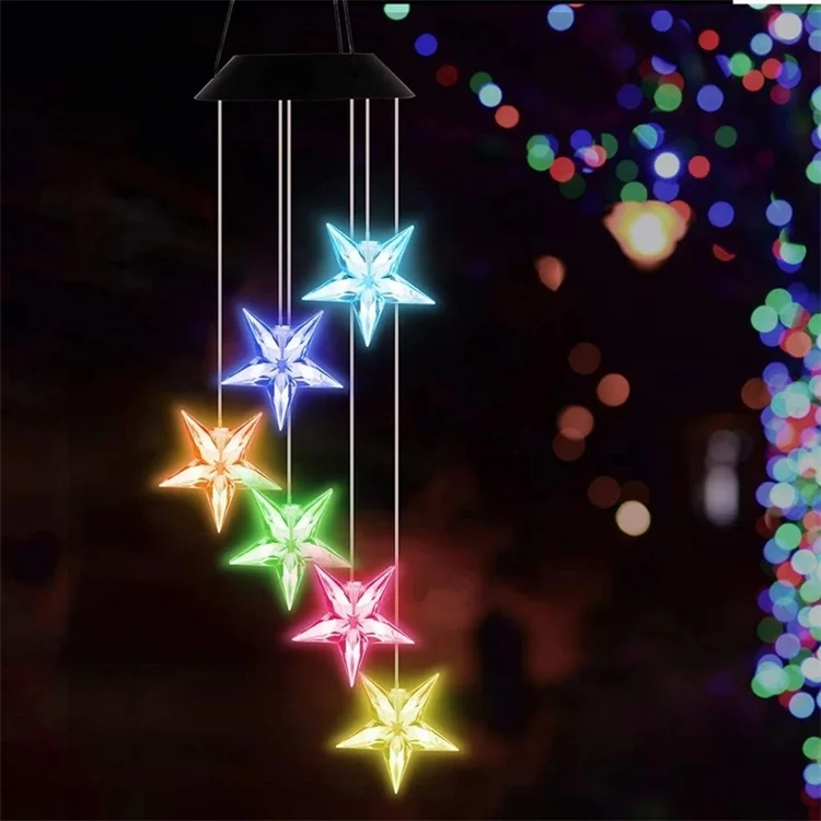 LED Color Changing Solar Wind Chime Light 6 Hummingbird Butterfly Wishing Bottle Waterproof Outdoor Garden Patio Decor Light