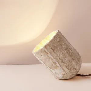 JACKSUN Japanese Wabi-Sabi Style Huangdong Stone Bedside Table Lamp for Guesthouse Decor Lighting