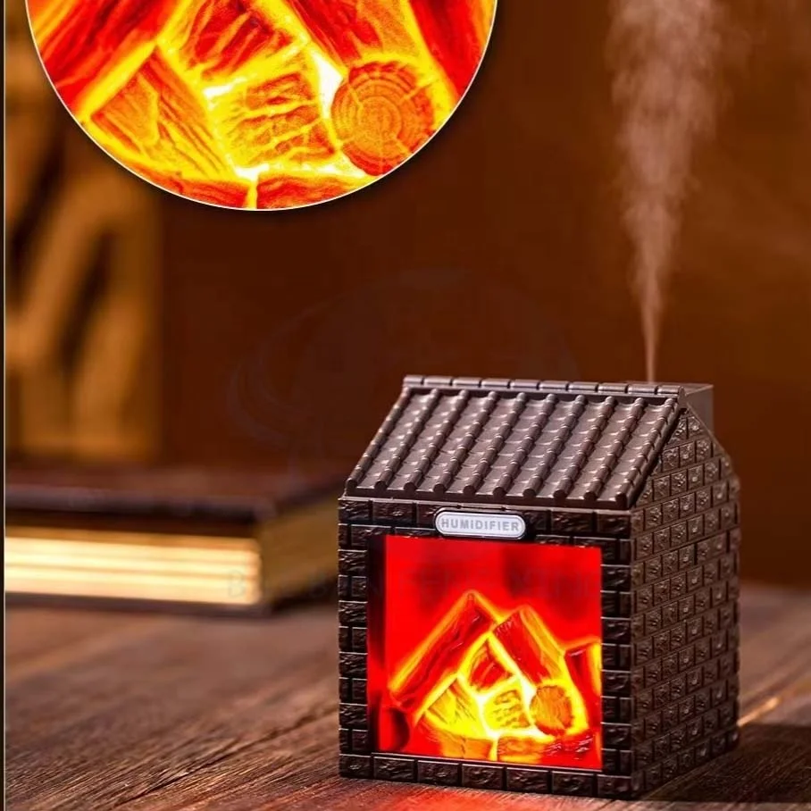 Charcoal House Humidifier Creative Gift Night Light Villa B&B Living Room Retro Simulation Flame Sprayer 5