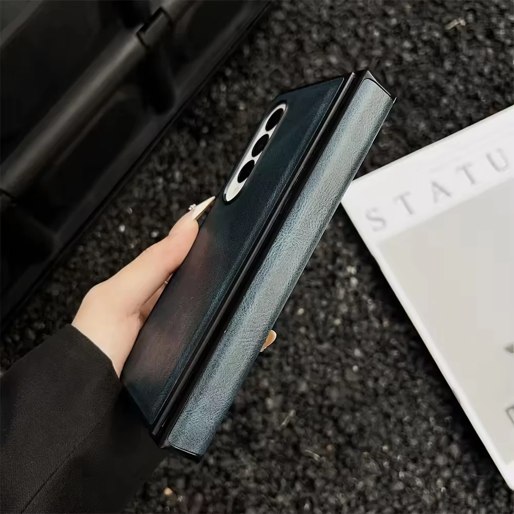 product retro business comfortable touch pu leather phone case full protection hinge shockproof cover for samsung galaxy z fold 7 6 5-7