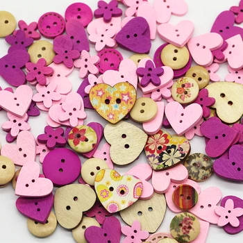 Wholesale Heart Shape Lovely Pink Organic Buttons Custom Made Natural Kawaii Clothing Wooden Buttons