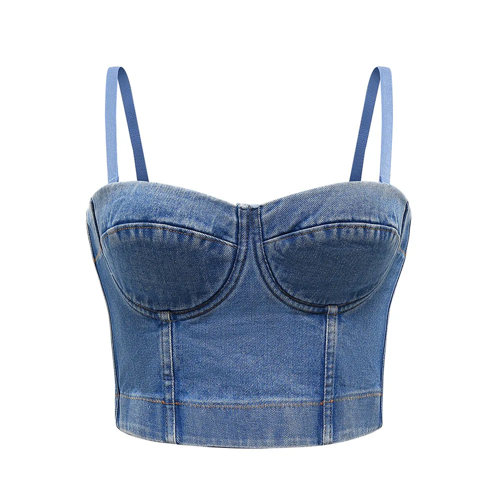 picture Crop Corset Tops With Straps sexy women d bustier crop top jean corset top bra detachable straps buy jean corset jean bustier jean crop bra product on alibaba com