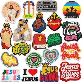 2d Soft rubber PVC Christian Cartoon Shoes Charm Wholesale Packaging accessories Religious Sandals Accessories Jesus Shoes Charm