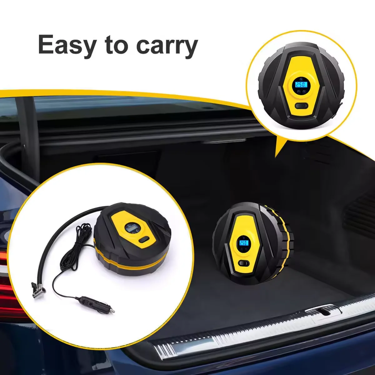 Car Air Pump Precision Digital Display Small Mini Portable Durable Multifunctional 12V High Power Car Tire Pump Cylinder