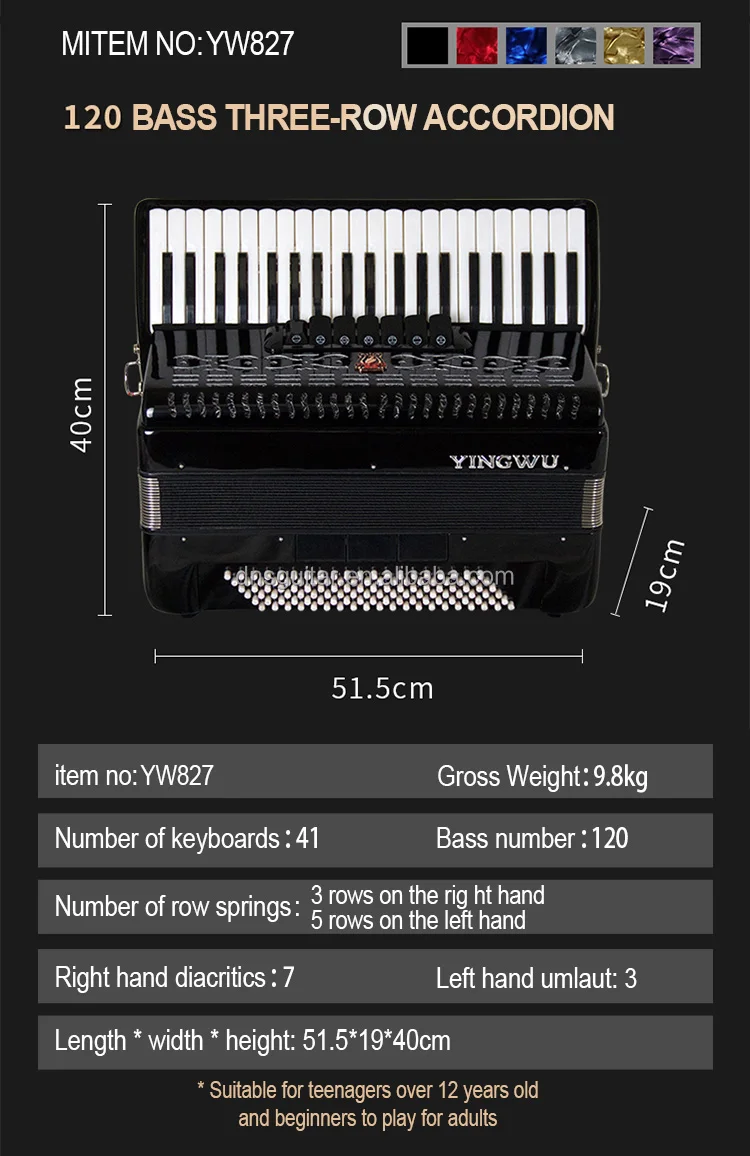 Yingwu Piano Accordion Keyboard Instruments With Accordion Straps,120