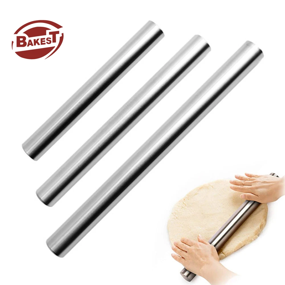 Bakest Wholesale Stainless Steel Rolling Pin 40cm Smooth Metal Roller Accessories Tool Rolling Pin for Baking Pasta Pizza Dough