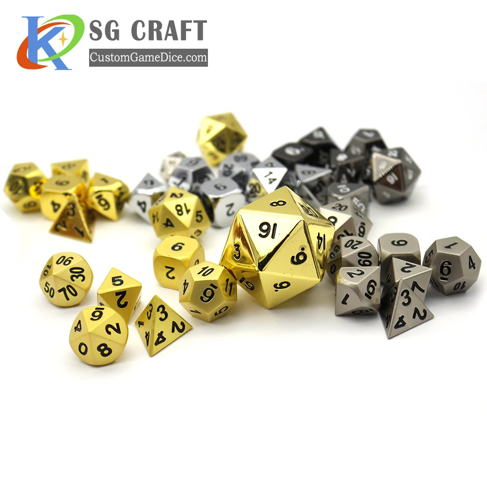 Manufacturer Custom Printed Logo Regular Dice Set Shiny Silver Metal Titanium Keyword 10000 Dice